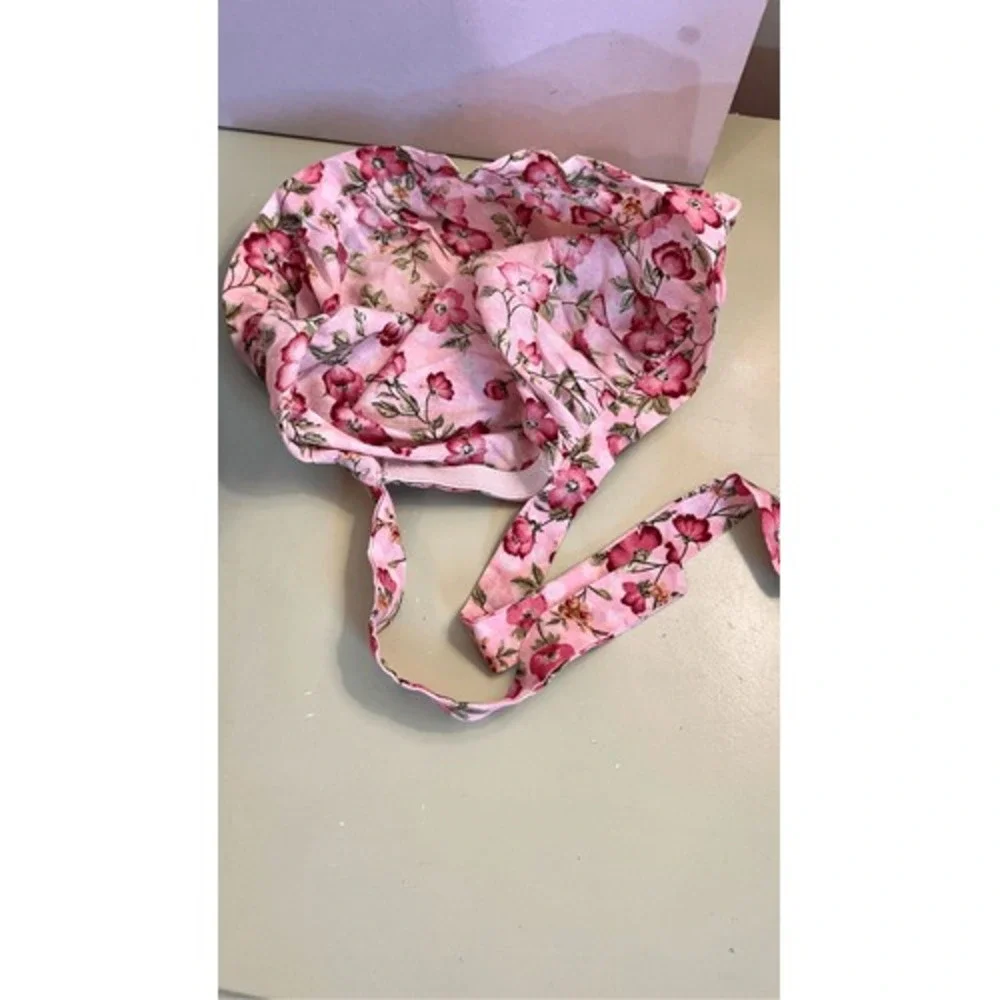 Vintage handmade Floral Print Hair‎ Bonnet Hat Sleeping Tie Button - Picture 3 of 9